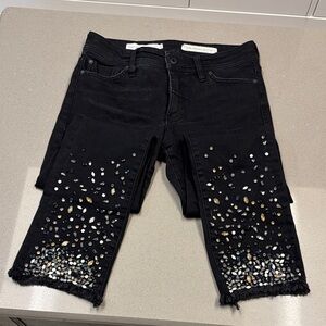 Pilcro Black Embellished jeweled Cropped Jeans